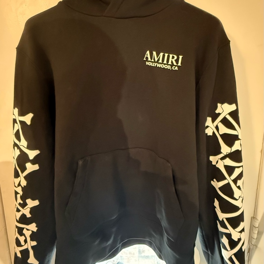 AMIRI BONES STACKED HOODIE (Black and White Skeleton Sleeve Sweater)